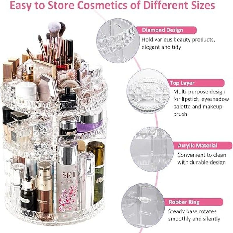 360 Rotating Diamond Cut Cosmetic Organizer Cosmetic Organizer Diamond 360