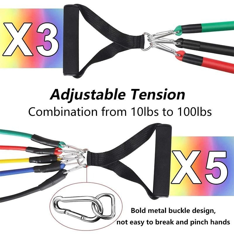 11(PCS) Power Exercise Resistance Band Set 5 in 1 Fitness Band Equipment for Men and Women