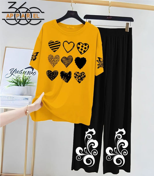 Orange & Black Women Printed Night Suit Fabric Jersey