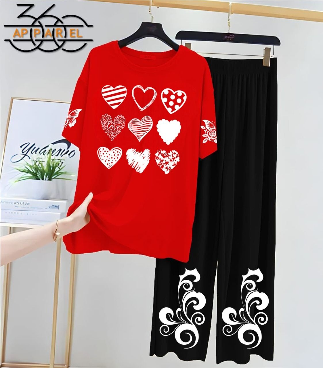 RED & Black Women Printed Night Suit Fabric Jersey